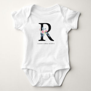 BLUSSBLUE BLUE FLORAL ALPHABETS NAME LETTER R BABY STRAMPLER