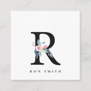 BLUSSBLUE BLUE FLORAL ALPHABETS NAME LETTER R QUADRATISCHE VISITENKARTE