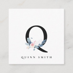 BLUSTER BLUE BLUE FLORAL ALPHABETS NAME LETTER Q QUADRATISCHE VISITENKARTE