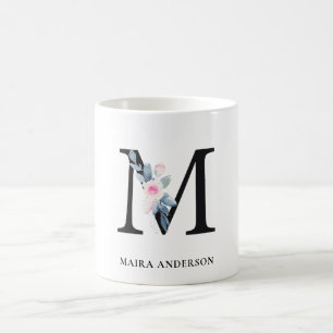 BLUSTER BLUE FLORAL ALPHABETS NAME LETTER KAFFEETASSE