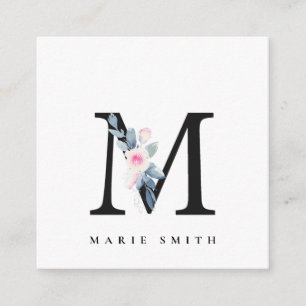 BLUSTER BLUE FLORAL ALPHABETS NAME LETTER QUADRATISCHE VISITENKARTE
