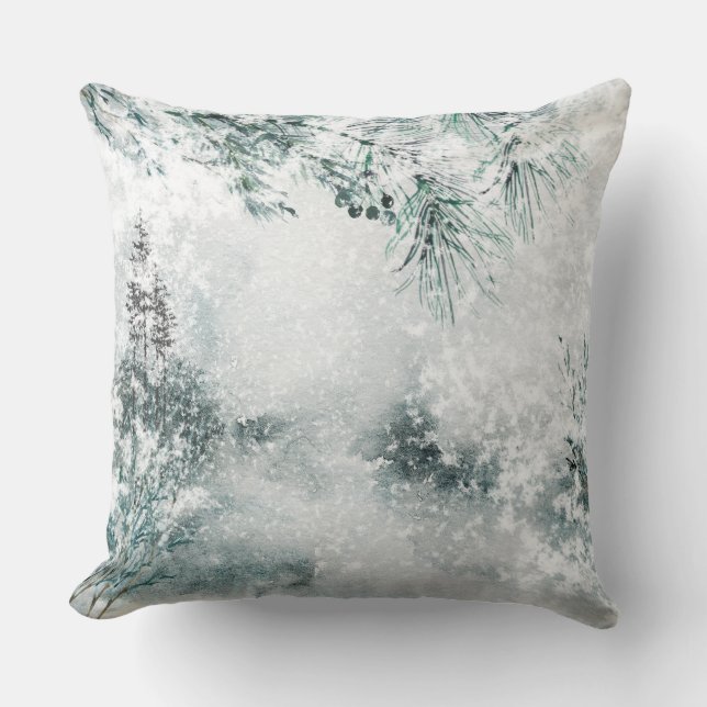 Blustering Winter Forest Woodland Snowstorm Kissen (Vorderseite)