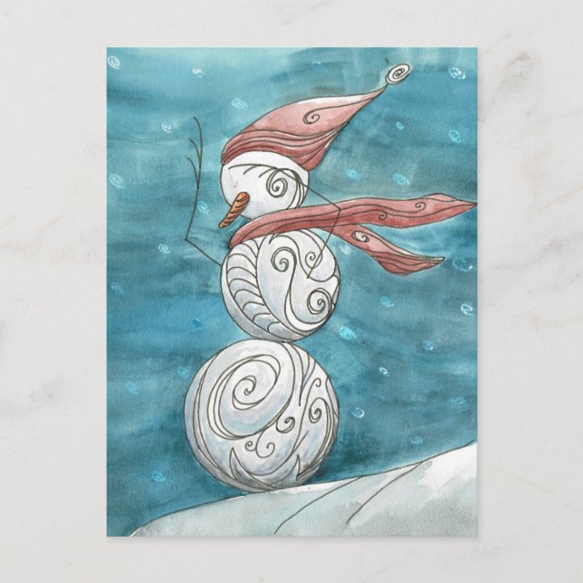 Blustery Snowman Postcard Postkarte (Vorderseite)