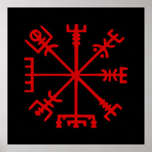 Blut Red Vegvísir (Viking Compass) Poster