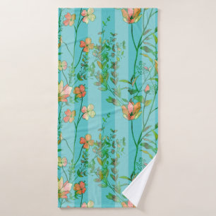 Blüte auf Aqua-blauem gestreiftem Hintergrund Badehandtuch