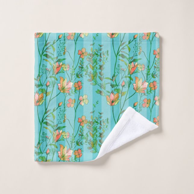 Blüte auf Aqua-blauem gestreiftem Hintergrund Waschlappen (Waschlappen)