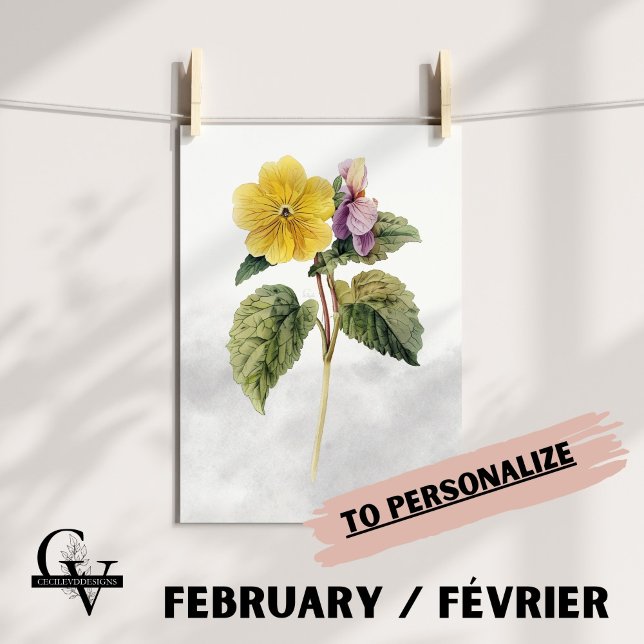 Blüte des botanischen Februar Poster (Fleur de Naissance du mois de Février : La Primevère)