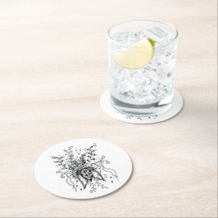 Blüte handgezeichnet, Zen Art - Runder Pappuntersetzer