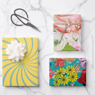 Blüte im Garten feminine Muster pink blau Geschenkpapier Set