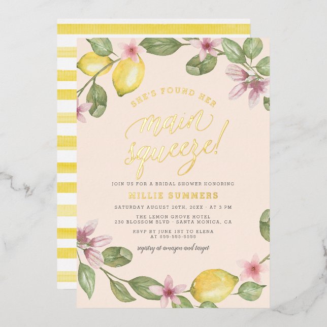 Blüte | Lemon Wreath Main Squeeze Brautparty Folieneinladung (Vorderseite/Rückseite)