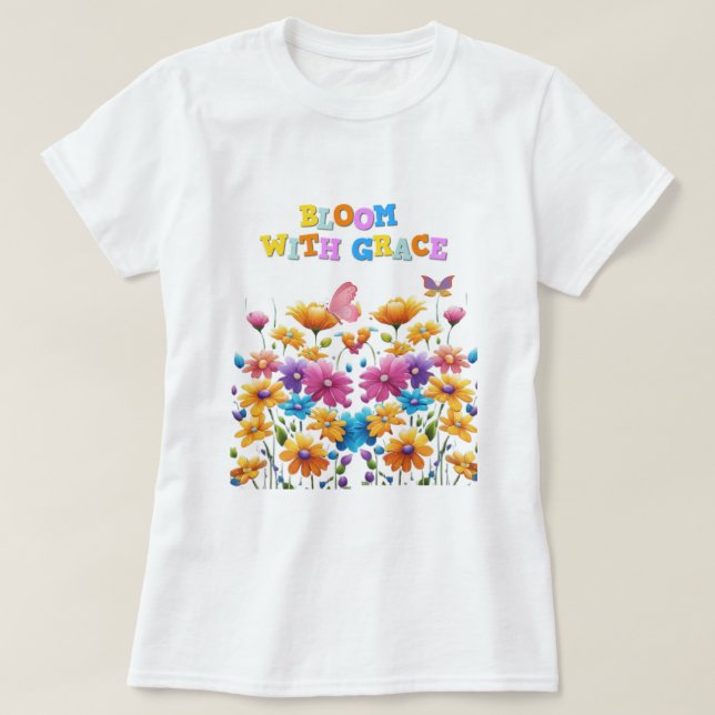 Blüte mit grauem T - Shirt (Design vorne)