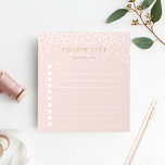 Blüte | Personalisierte Confetti-Punkte Notizblock<br><div class="desc">Chic personalisiert Notizblock verfügt oben mit dem Namen "To do List" über einen dunkelantiken Goldaufdruck auf einem ethereal pastellfarbenen,  rosa Hintergrund mit weißen Konfetti-Punkten,  die von oben regnen. Behalt alle wichtigen Elemente mit diesem Notizblock mit 10 Checkboxen.</div>