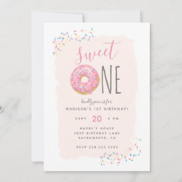 Blüte | Pink Doughnut Sprinkle Sweet 1st Birthday Einladung