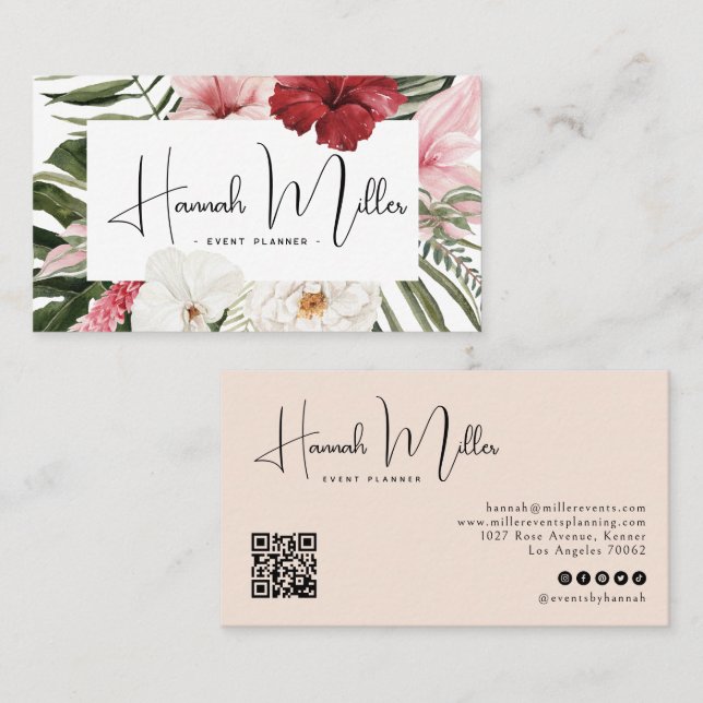Blüte | QR-Code für tropische Palmen Visitenkarte (Vorne/Hinten)