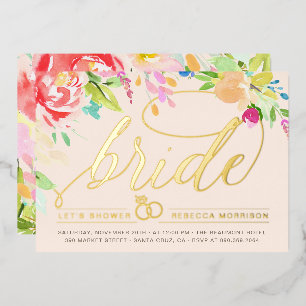 Blüte Rose & Gold Diamond Ring Brautparty Folieneinladung