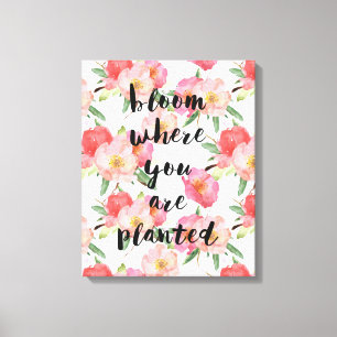 Blüte, wo Sie das gepflanzte rosa Blumen Aquarell Leinwanddruck