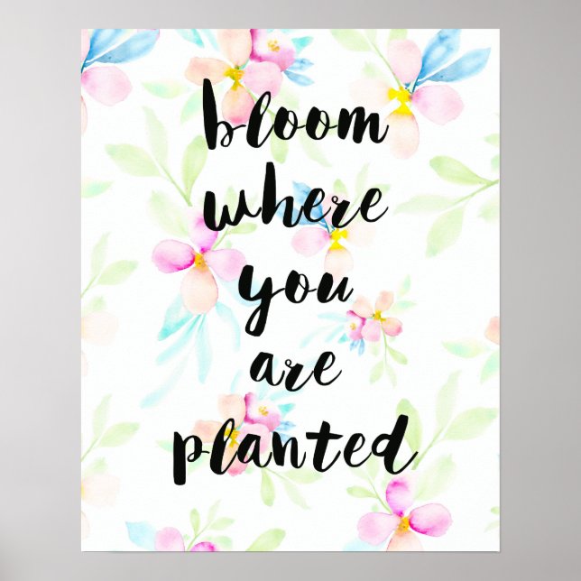 Blüte, wo Sie gepflanzt Wasserfarbenflora Poster (Vorne)