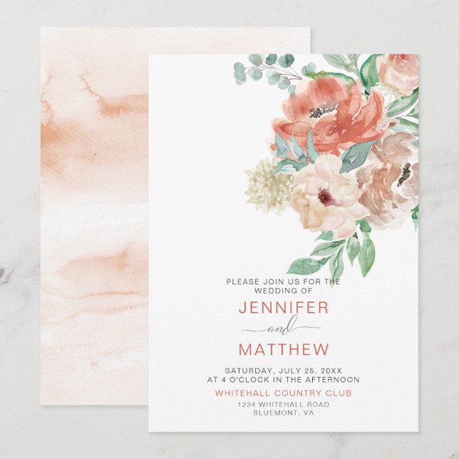 Blüten Apricot BlumenBouquet | Einladung (Vorne/Hinten)