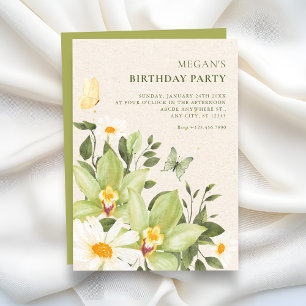 Blüten-Aquarell-Blüten-Geburtstag Einladung