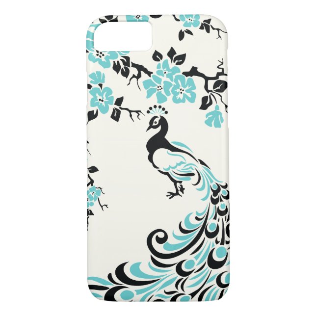 Blüten aus Schwarz, Aqua-Blau Case-Mate iPhone Hülle (Rückseite)
