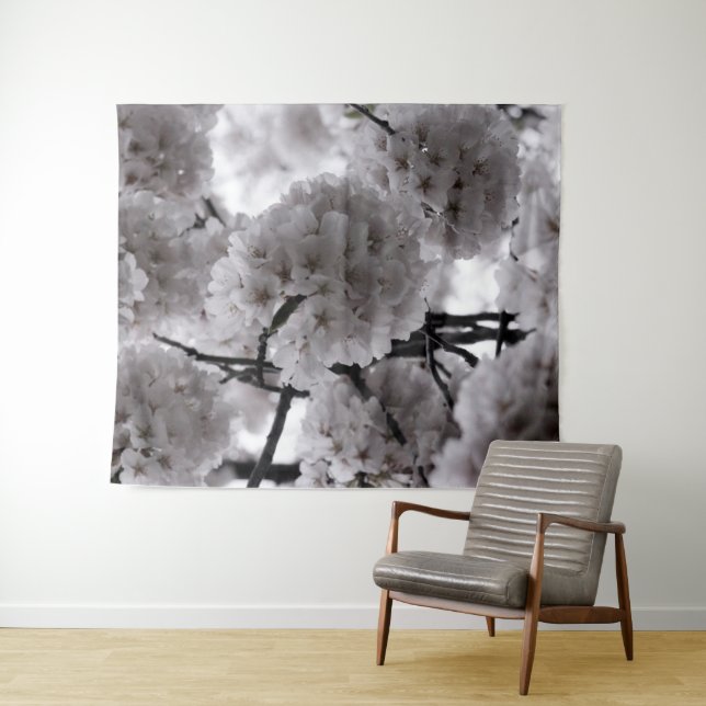 Blüten aus Schwarz und Weiß Wandteppich (Beispiel (Horizontal))