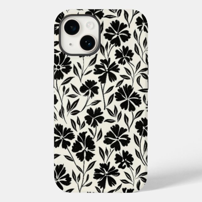 Blüten aus schwarzer und weißer Hand Case-Mate iPhone 14 Hülle (Rückseite)
