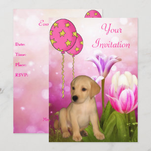 Blüten Ballons & Labrador Welpen Event Einladung