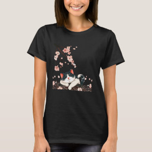 Blüten Blumen Katzenliebhaber japanische Kunst süß T-Shirt