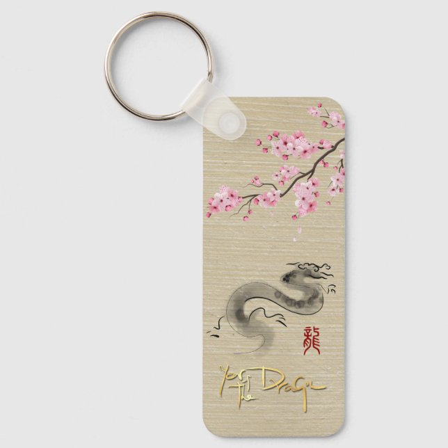 Blüten Chinesischer Drache Neujahr Monogram RecK Schlüsselanhänger (Vorderseite)