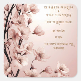 Blüten der Liebe" Einladung zur Hochzeit Quadratischer Aufkleber