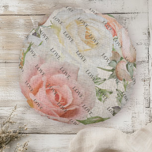 "Blüten der Liebe: Rosa und Weiße Rosen auf Leinen Rundes Kissen
