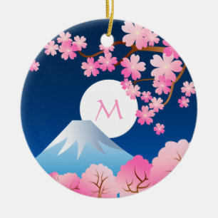 Blüten-Frühlings-Japan-Nacht Kirschblüte Mt Fuj Keramik Ornament