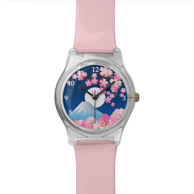 Blüten-Frühlings-Japan-Nacht Kirschblüte Mt Fuji Uhr (Nahaufnahme)