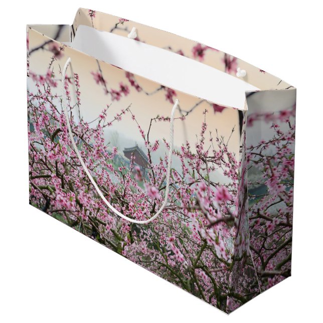 Blüten Große Geschenktasche Geschenktüte (Rückseite Schrägansicht)
