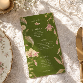 Blüten Grün & Rosa Blumenreben Details Hochzeit Menükarte
