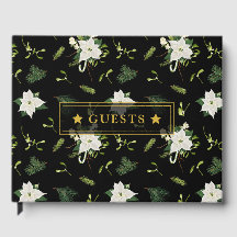 Blüten Grün Weiß Muster auf Elegantem Schwarz