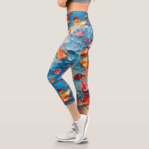 Blüten in Bewegung – Expressiver abstrakter Floral Capri Leggings