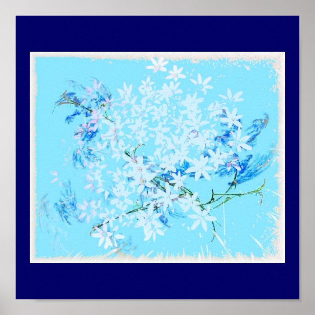 Blüten in Blau Poster (Vorne)