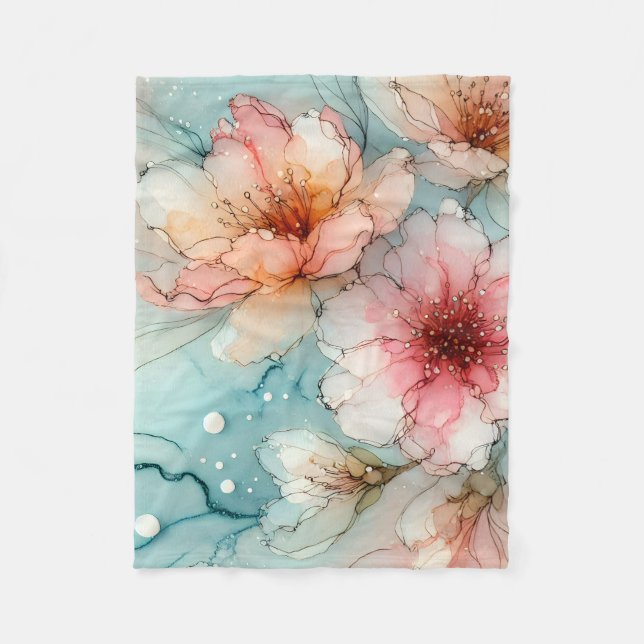 Blüten in Bloom: Ein Abstraktes Alkoholtink-Design Fleecedecke (Vorderseite)
