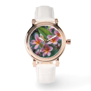 **"Blüten in Blüte: Rosa Frangipani-Blumenbaum Armbanduhr