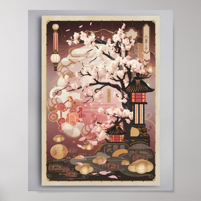 Blüten in der Abenddämmerung: Ein ruhiger japanisc Poster (Vorne)
