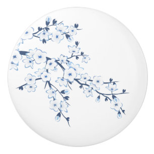 Blüten-Kirschblüten Blau Weiß Keramikknauf