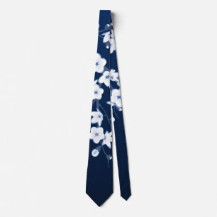 Blüten-Kirschblüten Marineblau Weiß Krawatte
