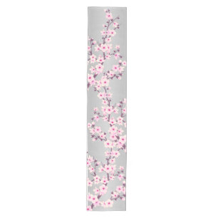 Blüten-Kirschblüten-Rosa-Grau Mittelgroßer Tischläufer