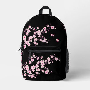 Blüten-Kirschblüten-Rosa-Schwarz Bedruckter Rucksack