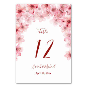 Blüten-Kirschblüten Rosa Weiße Hochzeit Tischnummer
