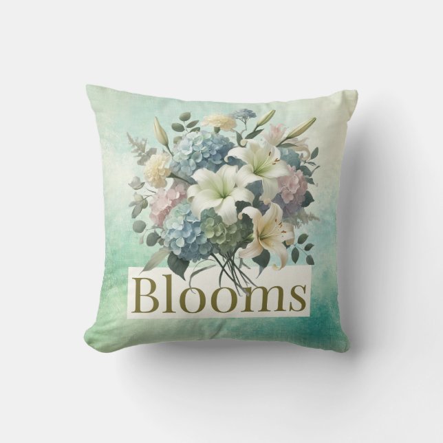 Blüten-Kissen 16"x16": Lass es Blühen mit Flo Kissen (Vorderseite)