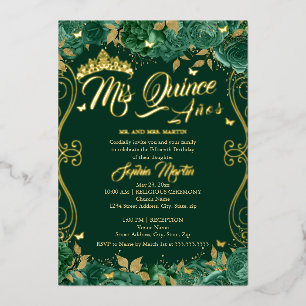 Blüten Smaragd Rolle Mis Quinceañera  Folieneinladung