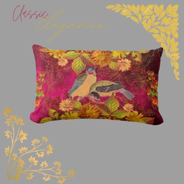 Blüten und Birden Orange, Rot, Gelbe Kranbere Lendenkissen (Von Creator hochgeladen)