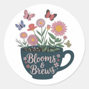 Blüten- und Braudesign - Whimsical Floral Graphic Runder Aufkleber